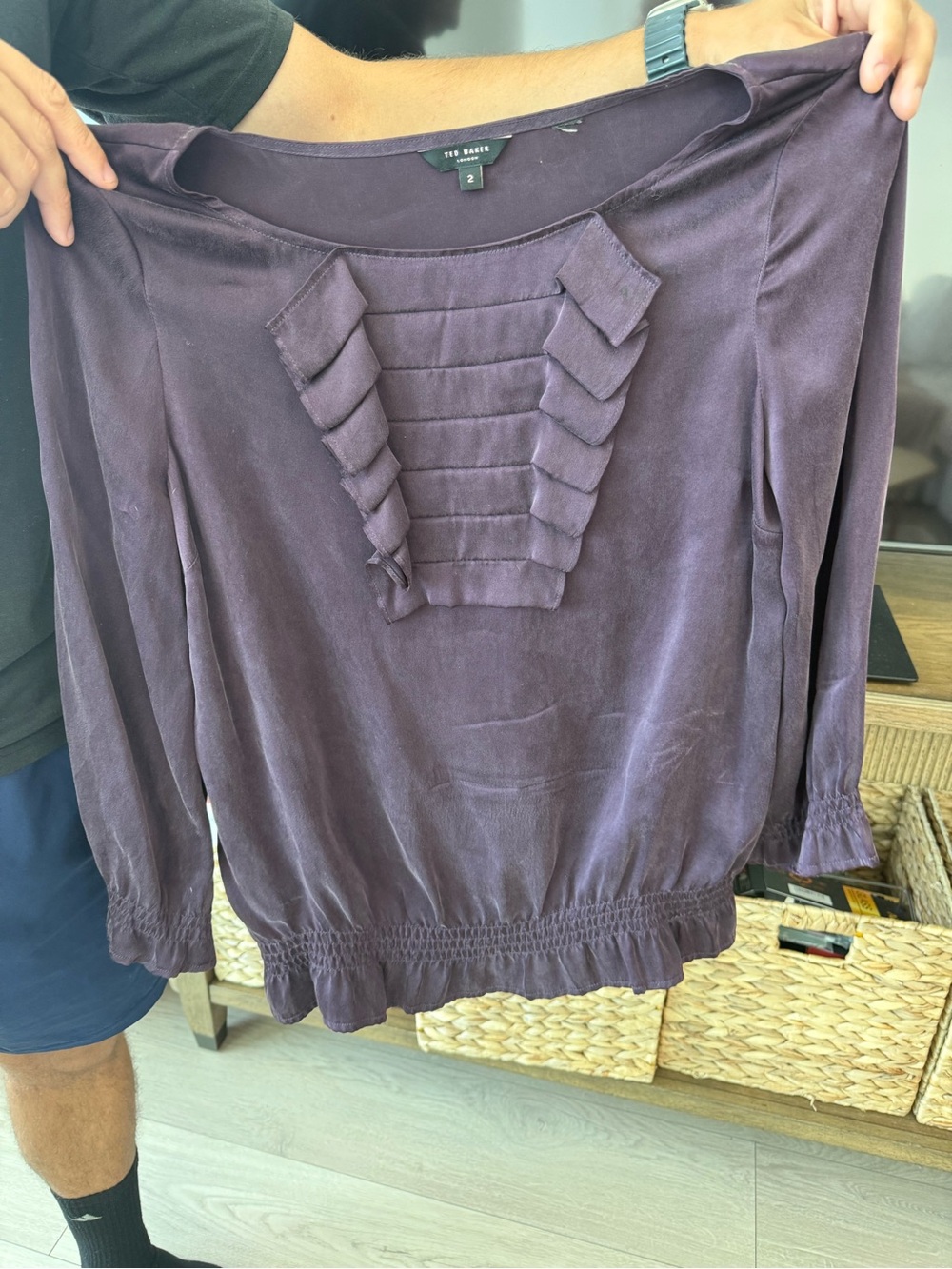Ted Baker Plum Ruffle-Front Long Sleeve Blouse